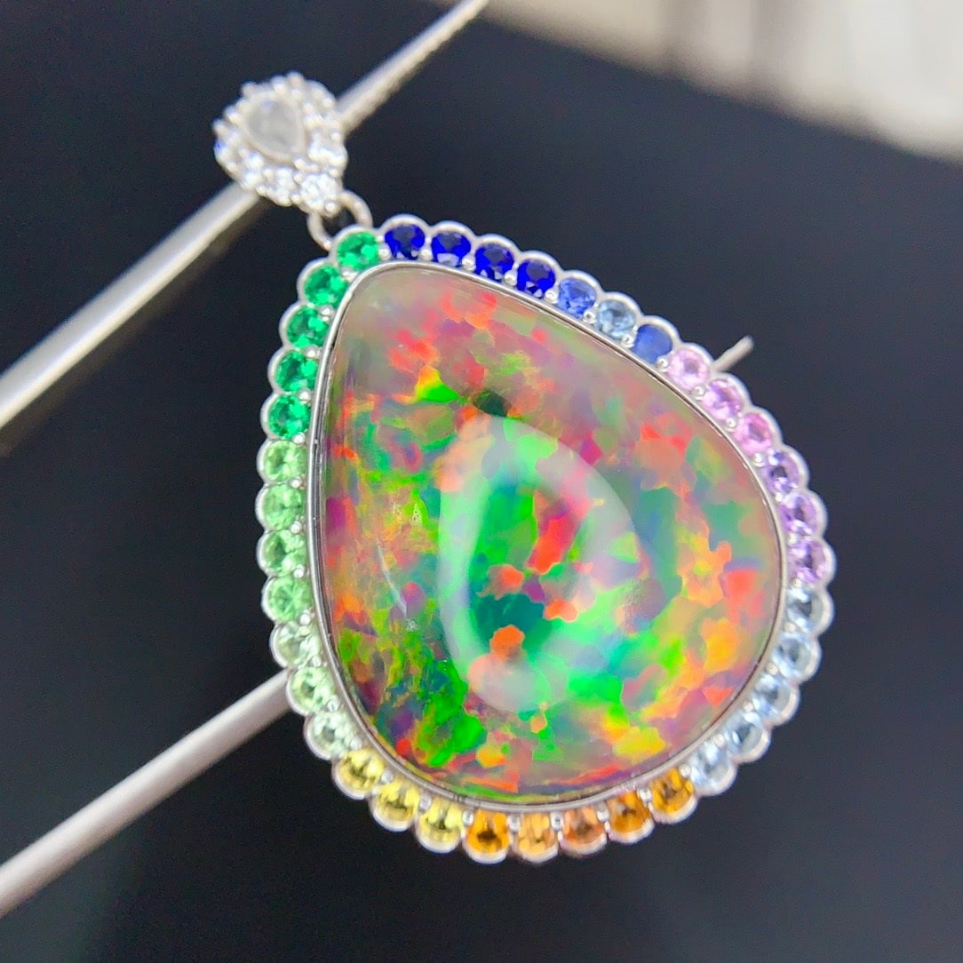 14k Gold 17.9 Ct Natural Opal & Coloured Gemstone Pendant( Without Chain ) - 2