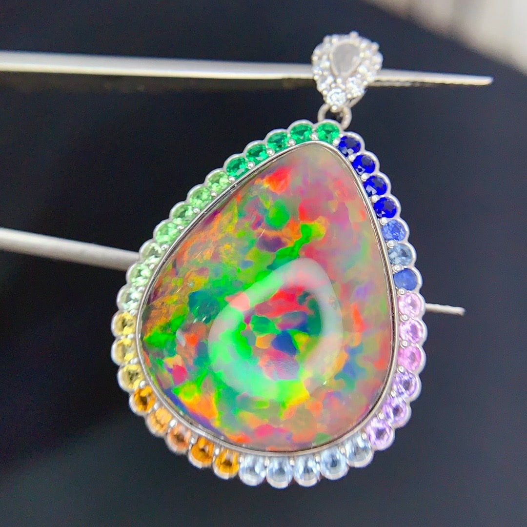 14k Gold 17.9 Ct Natural Opal & Coloured Gemstone Pendant( Without Chain ) - 3