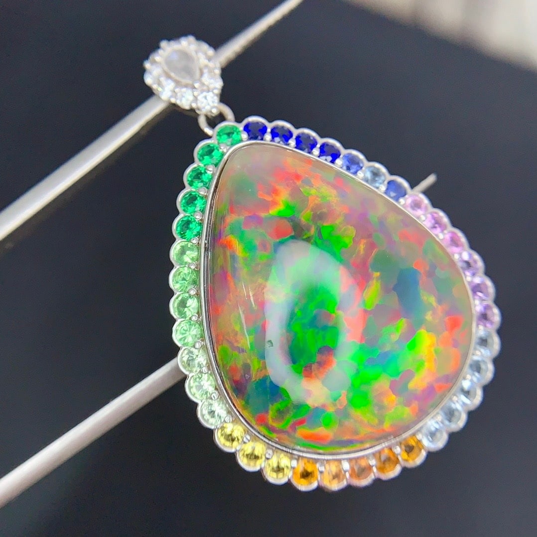 14k Gold 17.9 Ct Natural Opal & Coloured Gemstone Pendant( Without Chain ) - 4