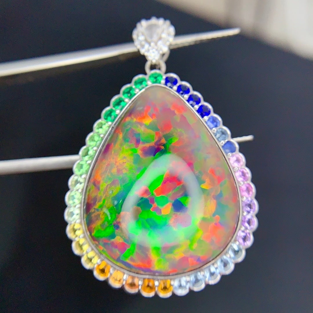 14k Gold 17.9 Ct Natural Opal & Coloured Gemstone Pendant( Without Chain ) - 5