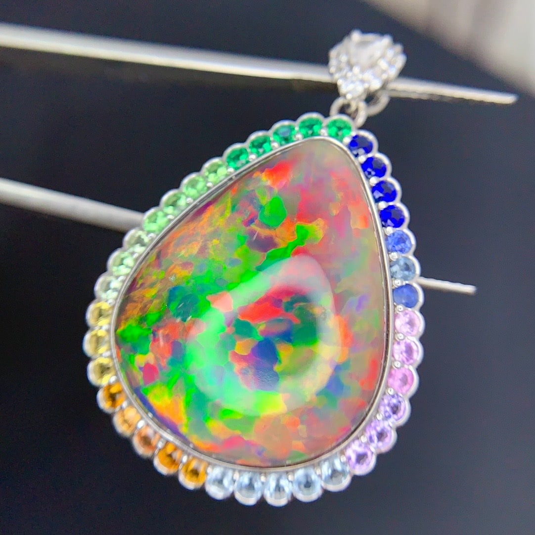 14k Gold 17.9 Ct Natural Opal & Coloured Gemstone Pendant( Without Chain ) - 6