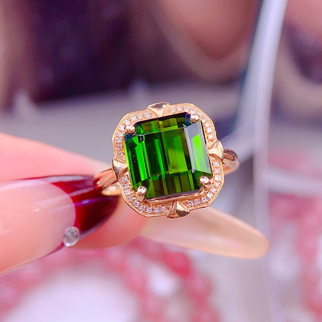 14k Gold 5 Ct Natural Tourmaline & Diamond Ring - 3