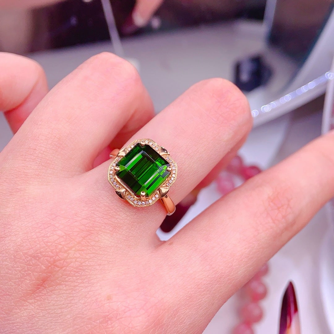 14k Gold 5 Ct Natural Tourmaline & Diamond Ring - 5
