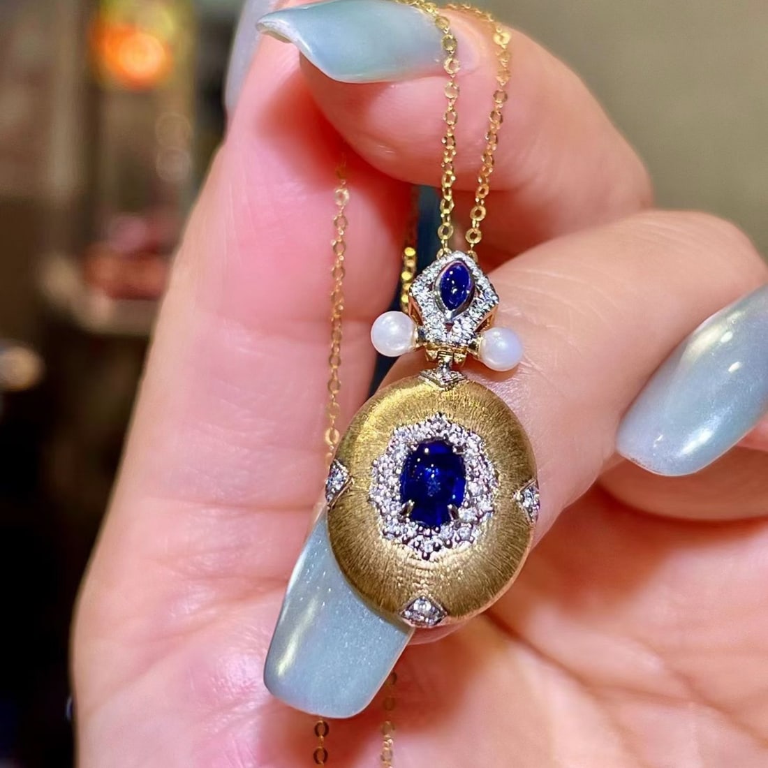 14k Gold 0.87 Ctw Natural Sapphire & Diamond Pendant( Without Chain ) - 3