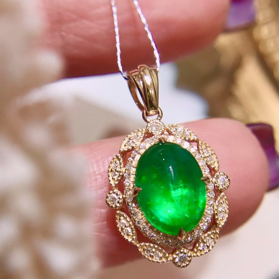 14k Gold 2.13 Ctw Natural Emerald & Diamond Pendant( Without Chain ) - 4