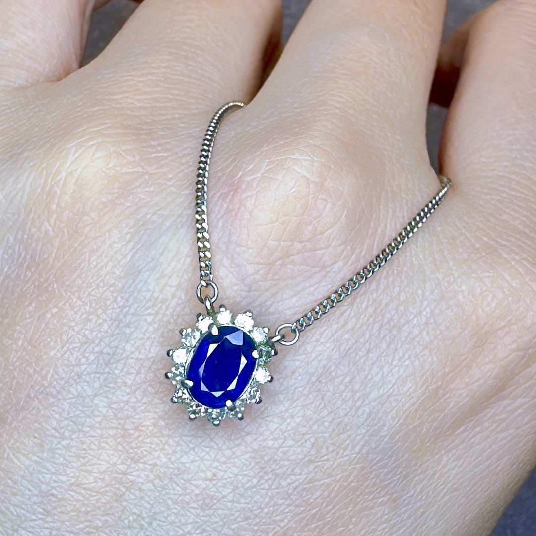 14k Gold 1.59 Ctw Natural Sapphire & Diamond Necklace - 3