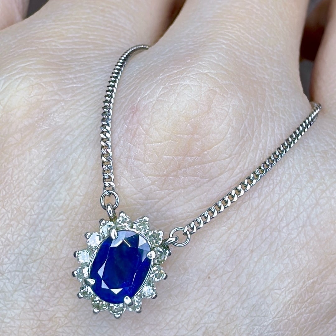 14k Gold 1.59 Ctw Natural Sapphire & Diamond Necklace - 4
