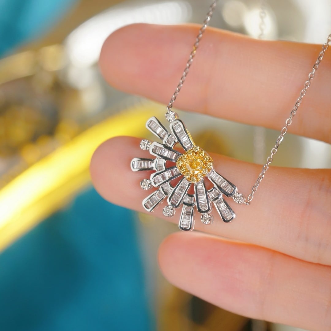 14k Gold 0.73 Ctw Natural Yellow Diamond & Diamond Necklace - 2