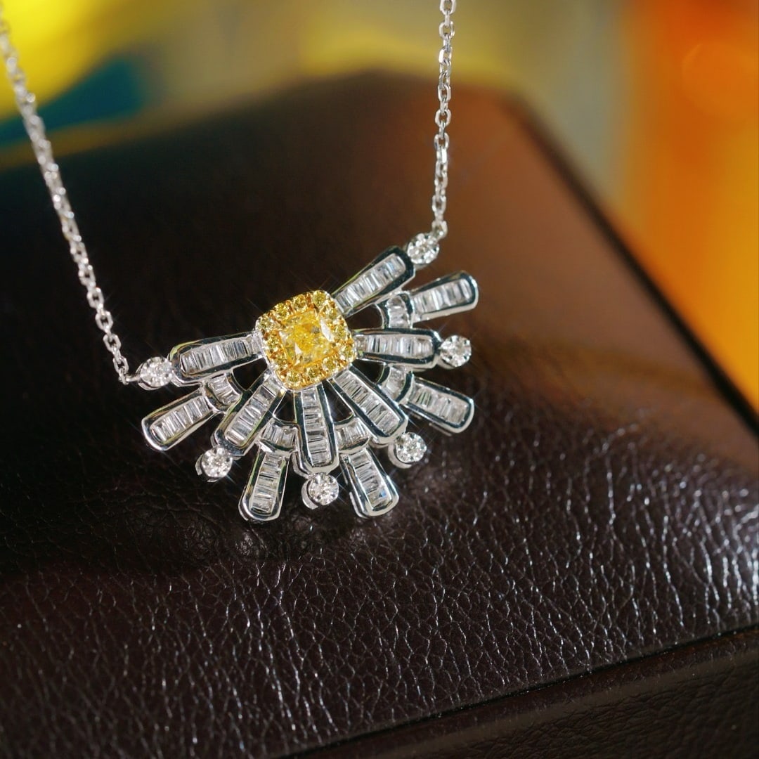 14k Gold 0.73 Ctw Natural Yellow Diamond & Diamond Necklace - 3