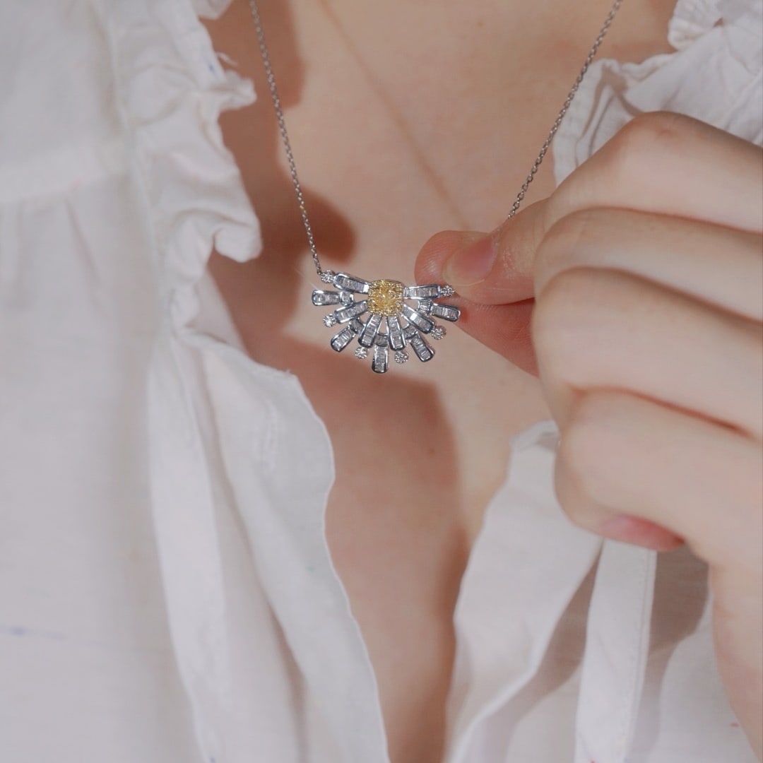 14k Gold 0.73 Ctw Natural Yellow Diamond & Diamond Necklace - 5