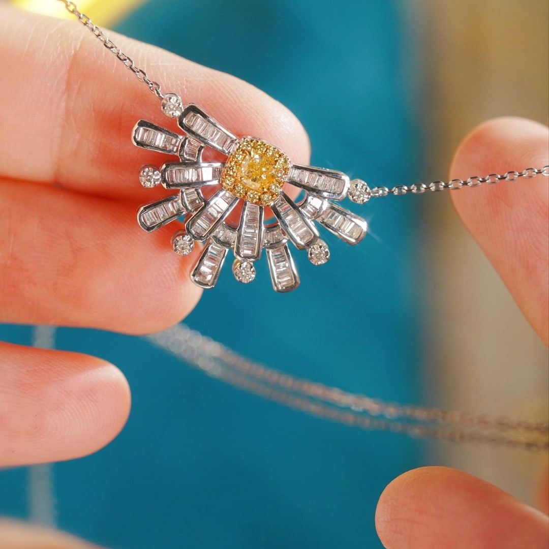 14k Gold 0.73 Ctw Natural Yellow Diamond & Diamond Necklace - 8