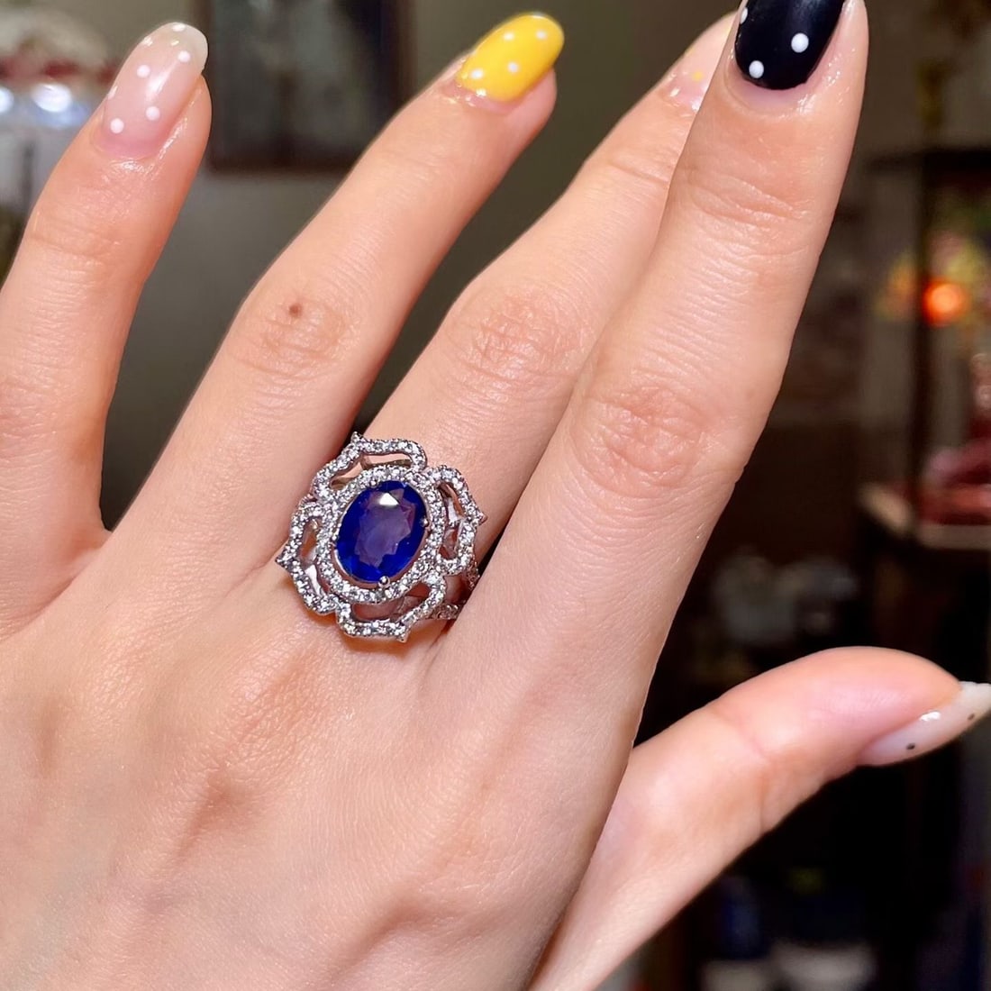 14k Gold 3.18 Ctw Natural Sapphire & Diamond Ring - 2
