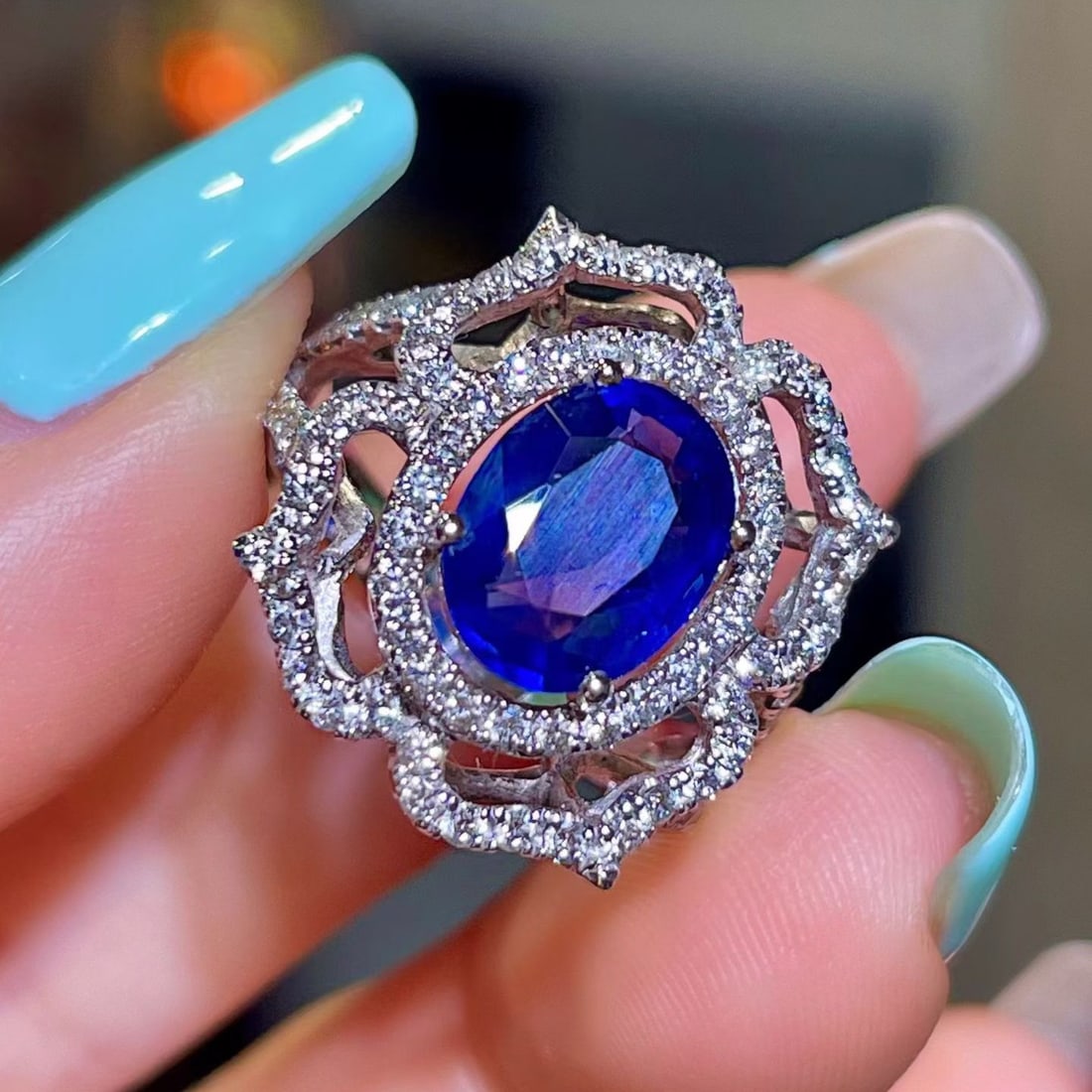 14k Gold 3.18 Ctw Natural Sapphire & Diamond Ring - 3