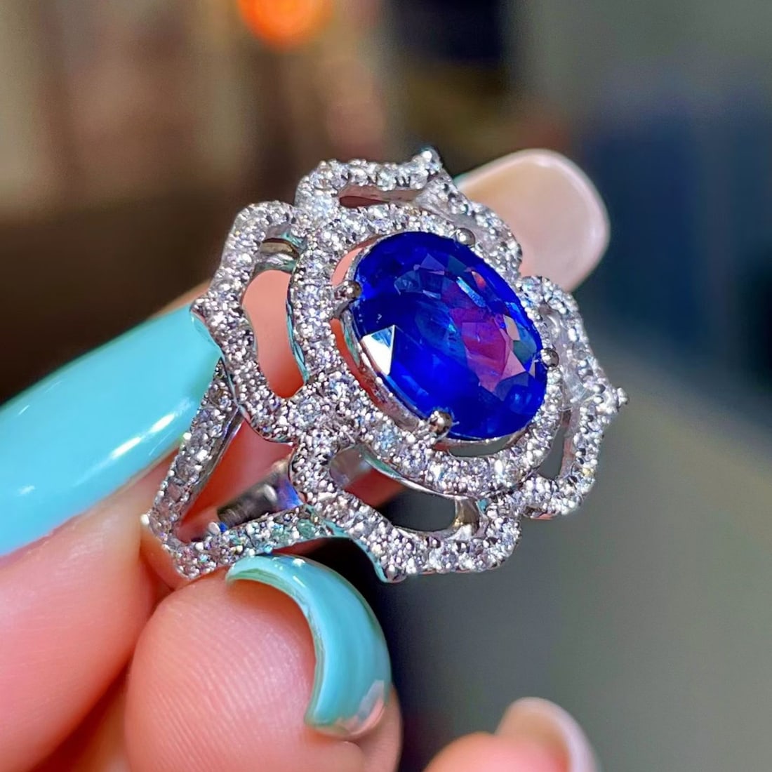 14k Gold 3.18 Ctw Natural Sapphire & Diamond Ring - 4