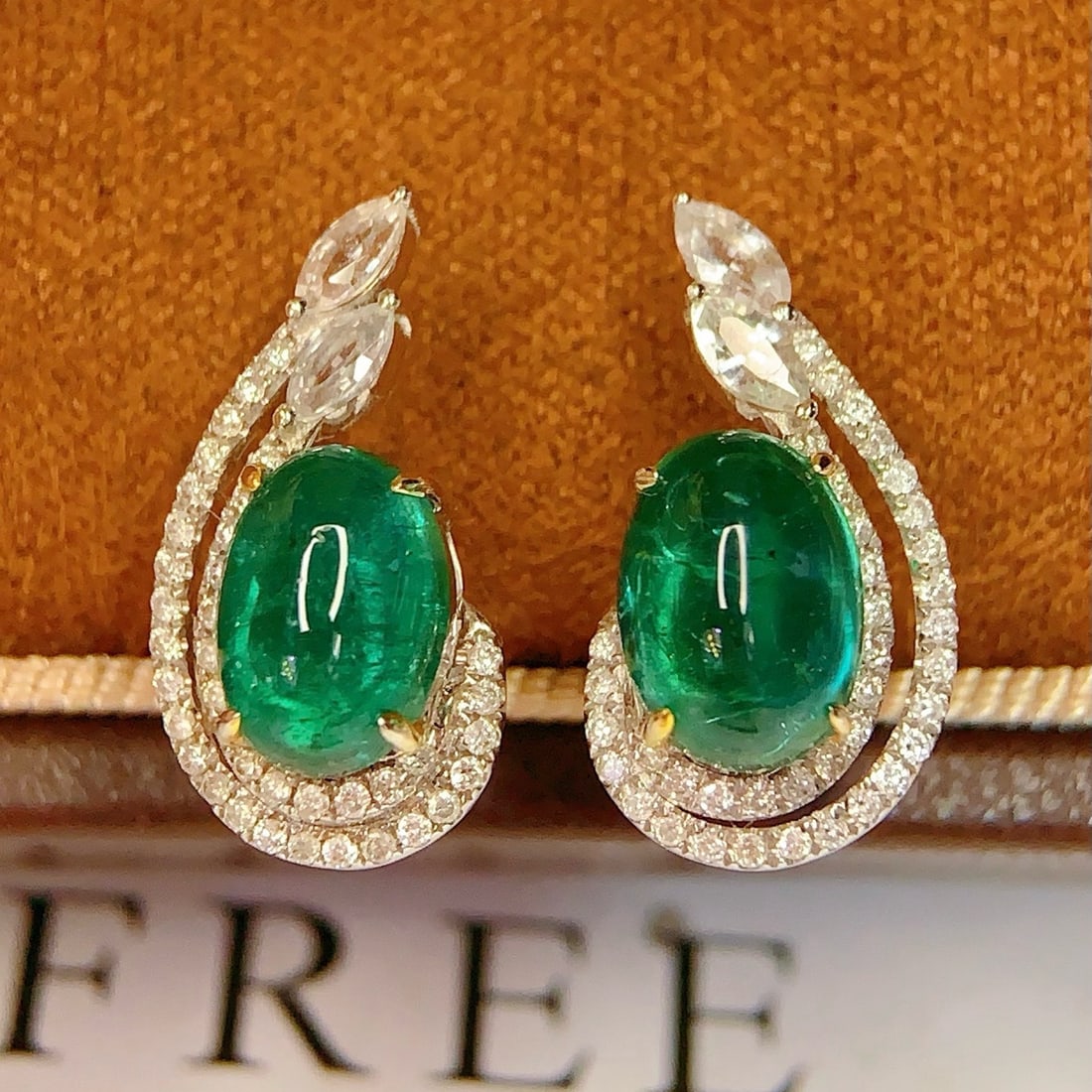 14k Gold 3.58 Ct Natural Emerald & Diamond & Sapphire Earrings - 2
