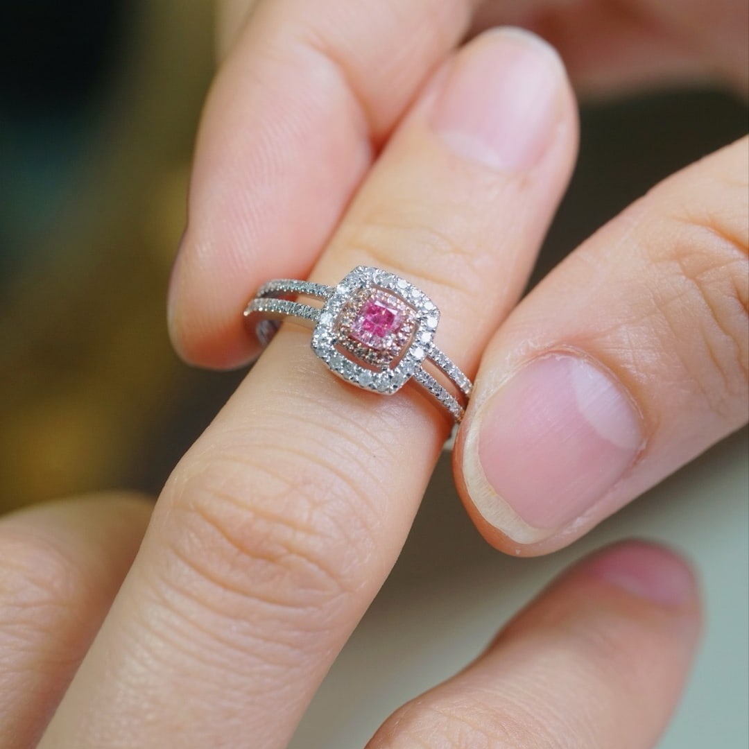 14k Gold 0.50 Ctw Natural Pink Diamond & Diamond Ring - 8