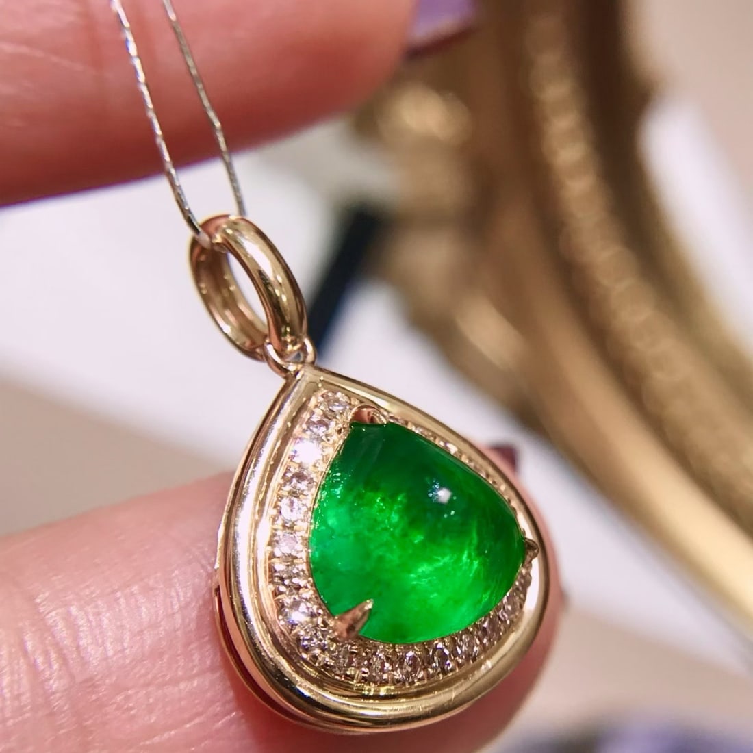 14k Gold 2.12 Ctw Natural Emerald & Diamond Pendant( Without Chain ) - 4