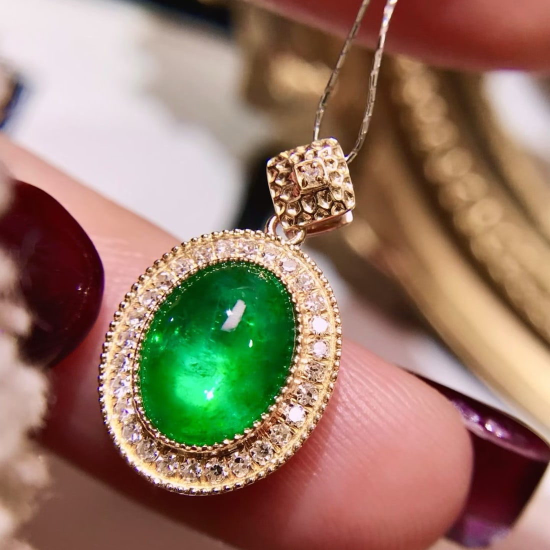 14k Gold 1.94 Ctw Natural Emerald & Diamond Pendant( Without Chain ) - 2