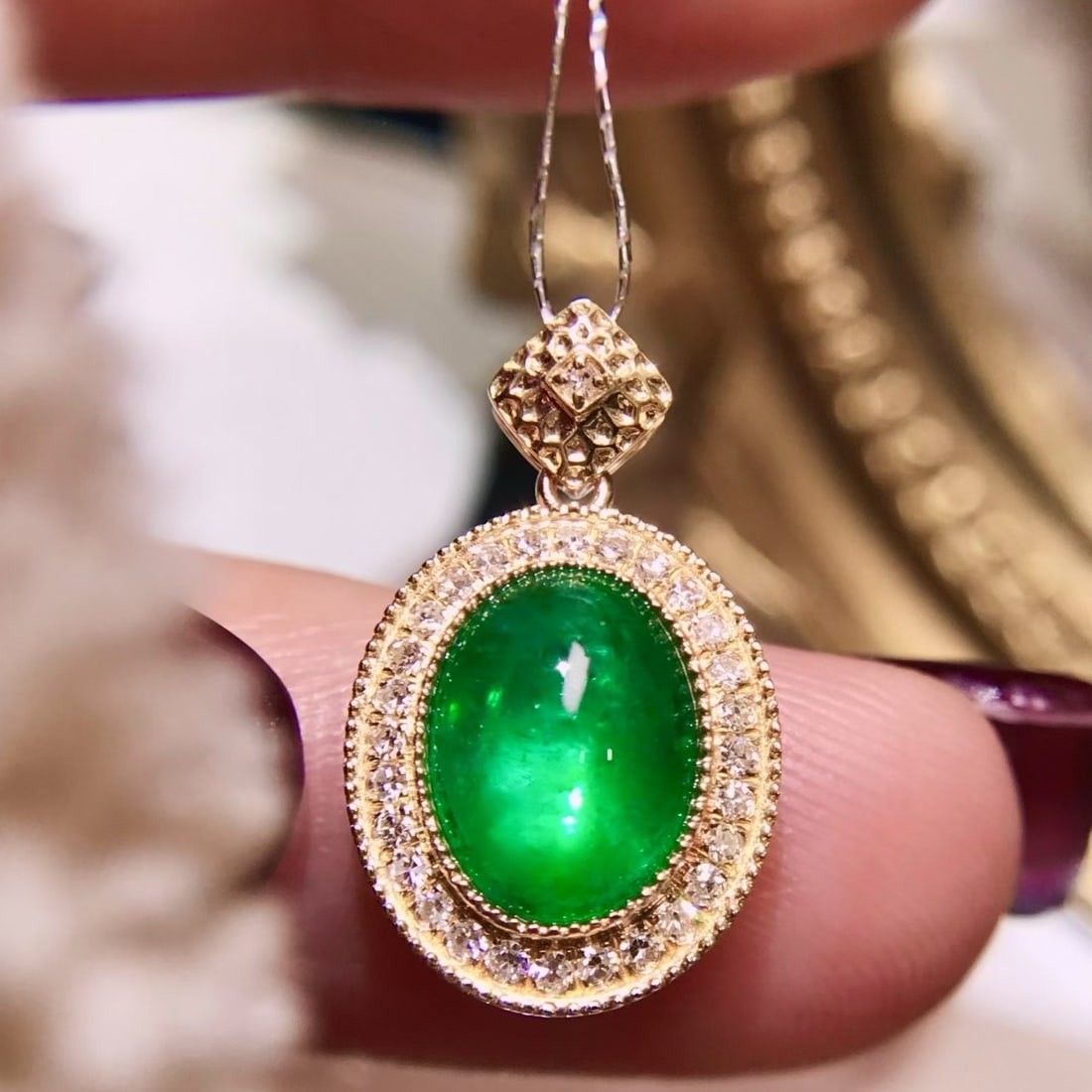 14k Gold 1.94 Ctw Natural Emerald & Diamond Pendant( Without Chain ) - 3