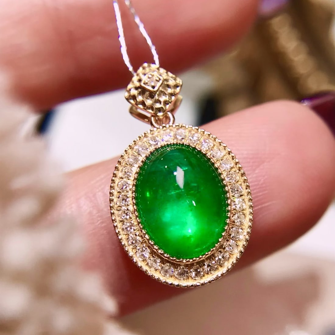 14k Gold 1.94 Ctw Natural Emerald & Diamond Pendant( Without Chain ) - 4