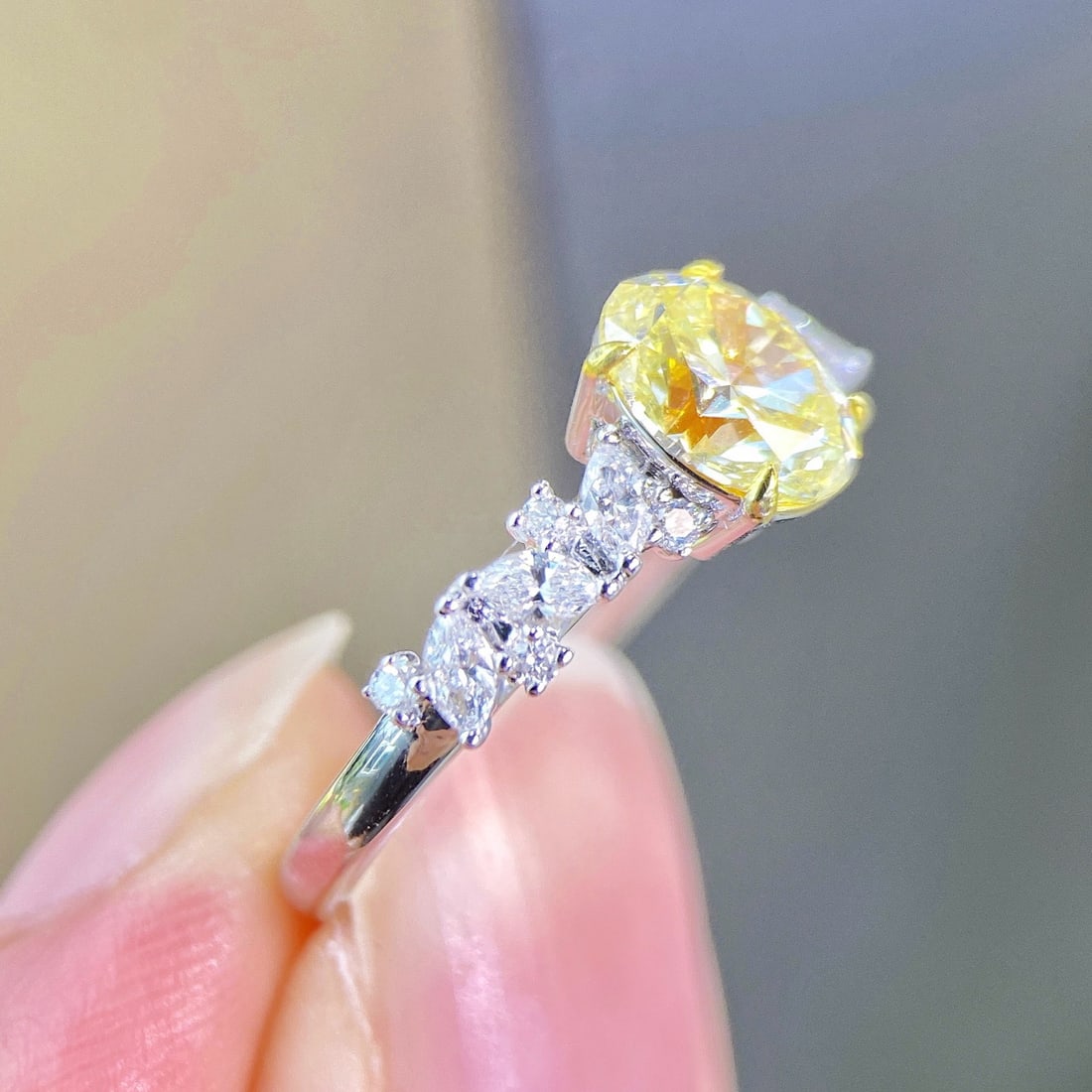 14k Gold 1.31 Ctw Natural Yellow Diamond & Diamond Ring - 3