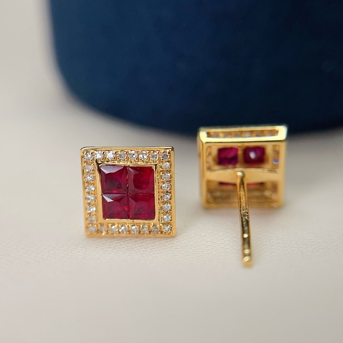 14k Gold 1.41 Ct Natural Ruby & Diamond Earrings - 2