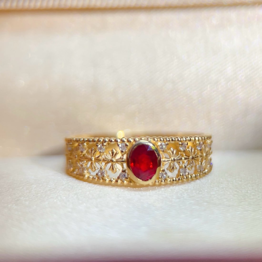14k Gold 0.27 Ct Natural Ruby & Diamond Ring - 2