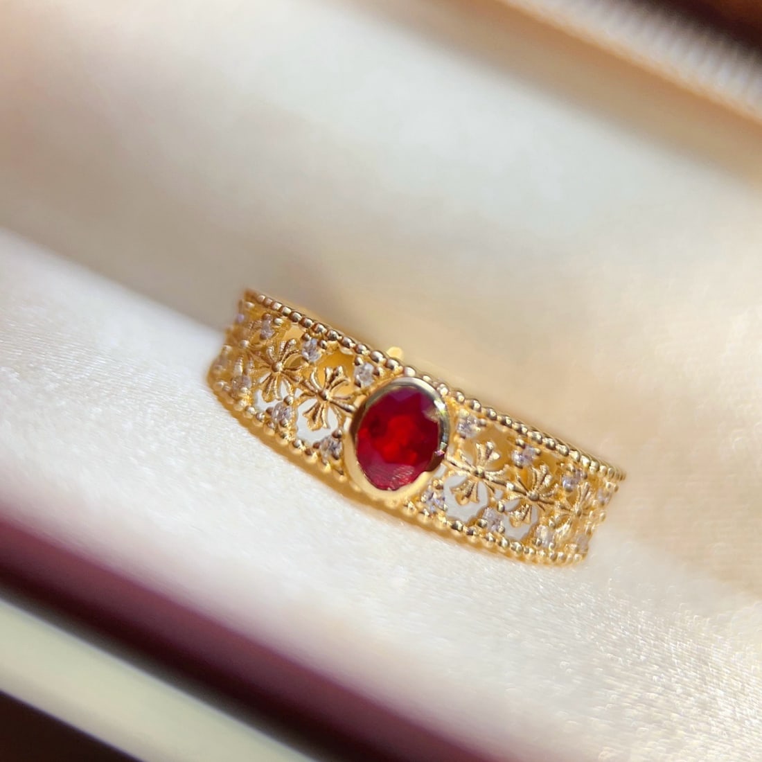 14k Gold 0.27 Ct Natural Ruby & Diamond Ring - 3