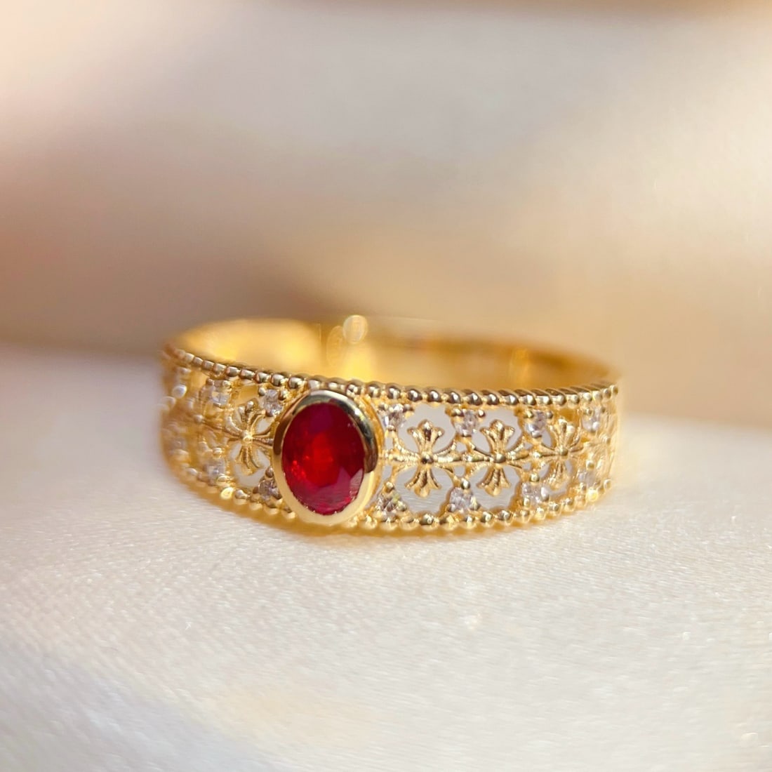 14k Gold 0.27 Ct Natural Ruby & Diamond Ring - 4