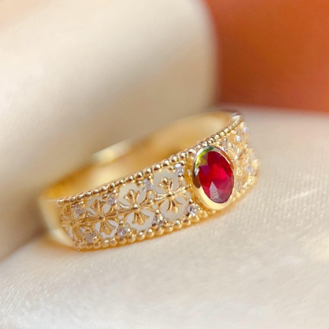 14k Gold 0.27 Ct Natural Ruby & Diamond Ring - 5