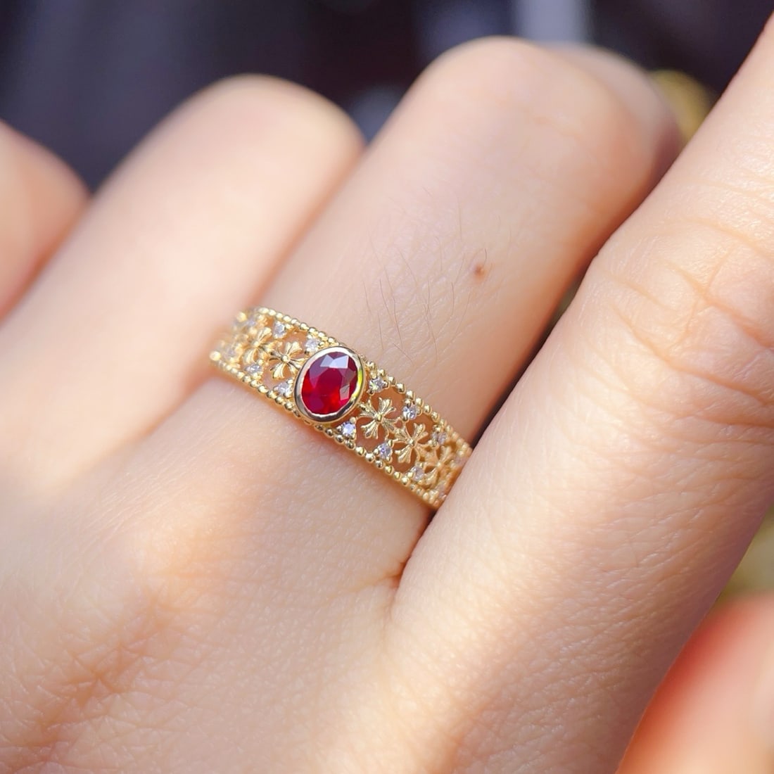 14k Gold 0.27 Ct Natural Ruby & Diamond Ring - 6
