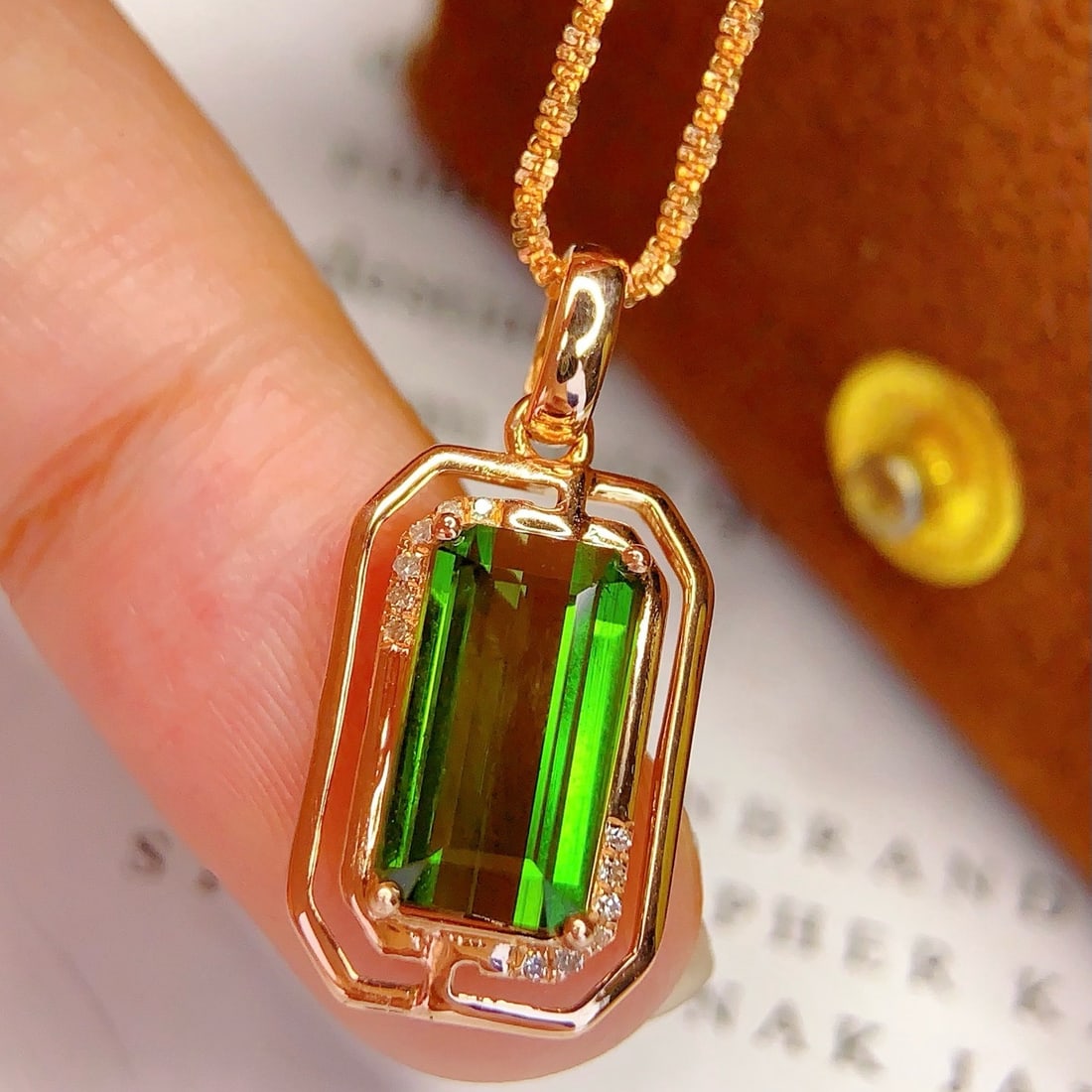 14k Gold 3.25 Ct Natural Tourmaline & Diamond Pendant( Without Chain ) - 2