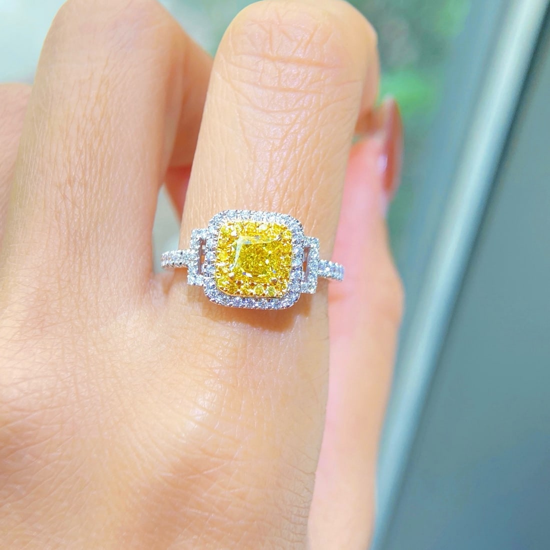 Gia Certified 14k Gold 1.46 Ctw Natural Yellow Diamond & Diamond Ring - 3