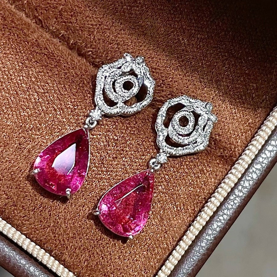 14k Gold 2.78 Ct Natural Tourmaline & Diamond Earrings - 3