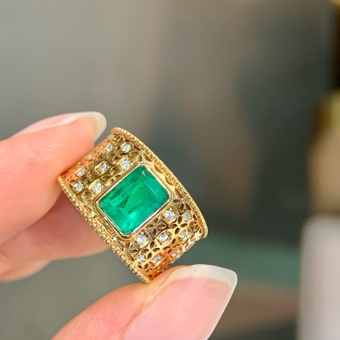 14k Gold 1.76 Ctw Natural Emerald & Diamond Ring - 3