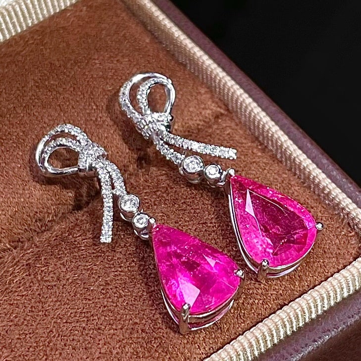 14k Gold 4.5 Ct Natural Tourmaline & Diamond Earrings - 2