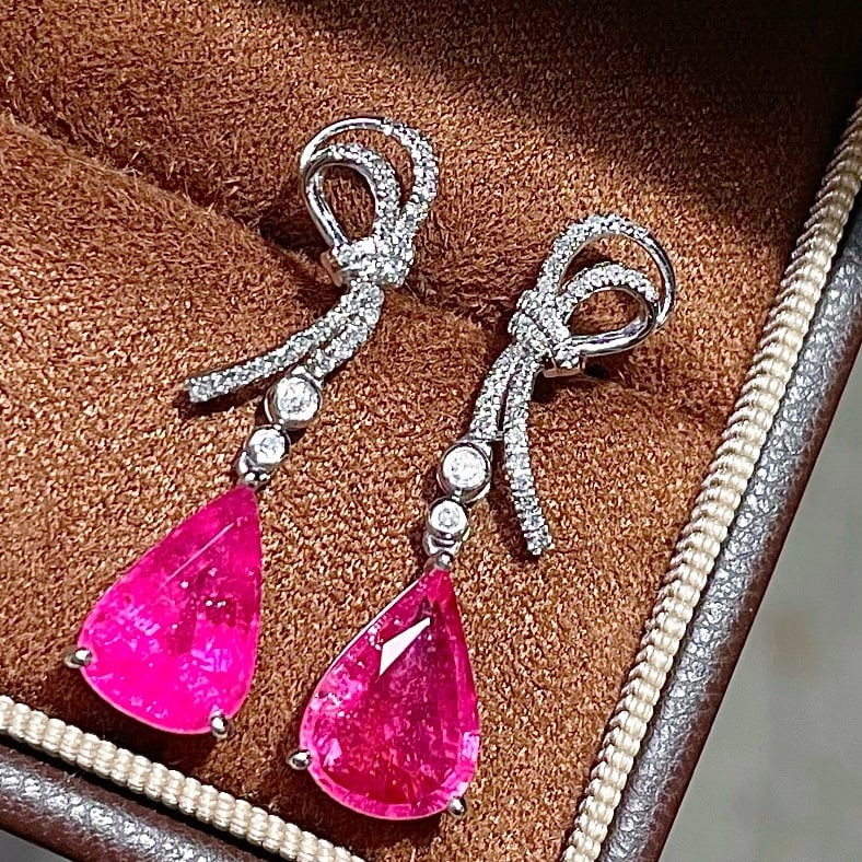 14k Gold 4.5 Ct Natural Tourmaline & Diamond Earrings - 3