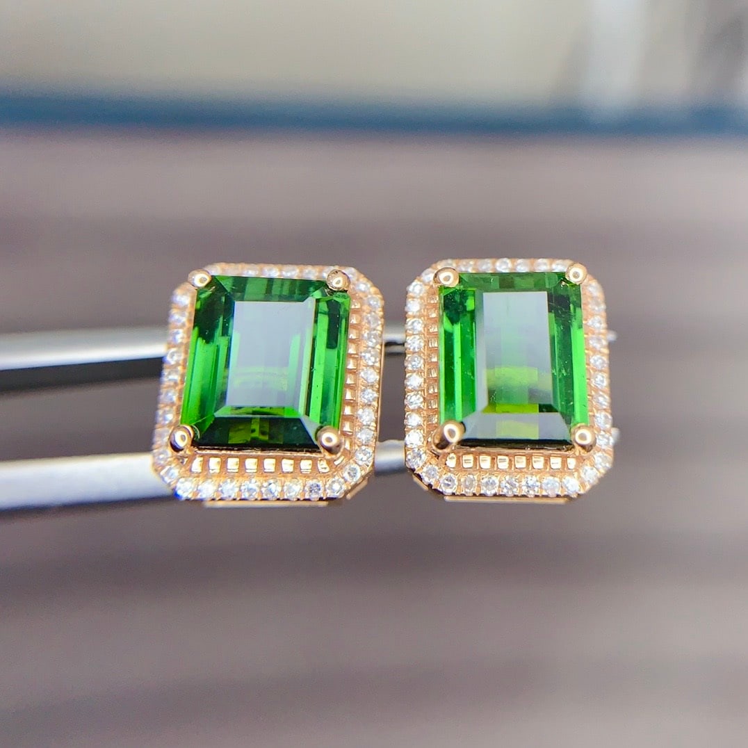 14k Gold 4.5 Ct Natural Tourmaline & Diamond Earrings - 4