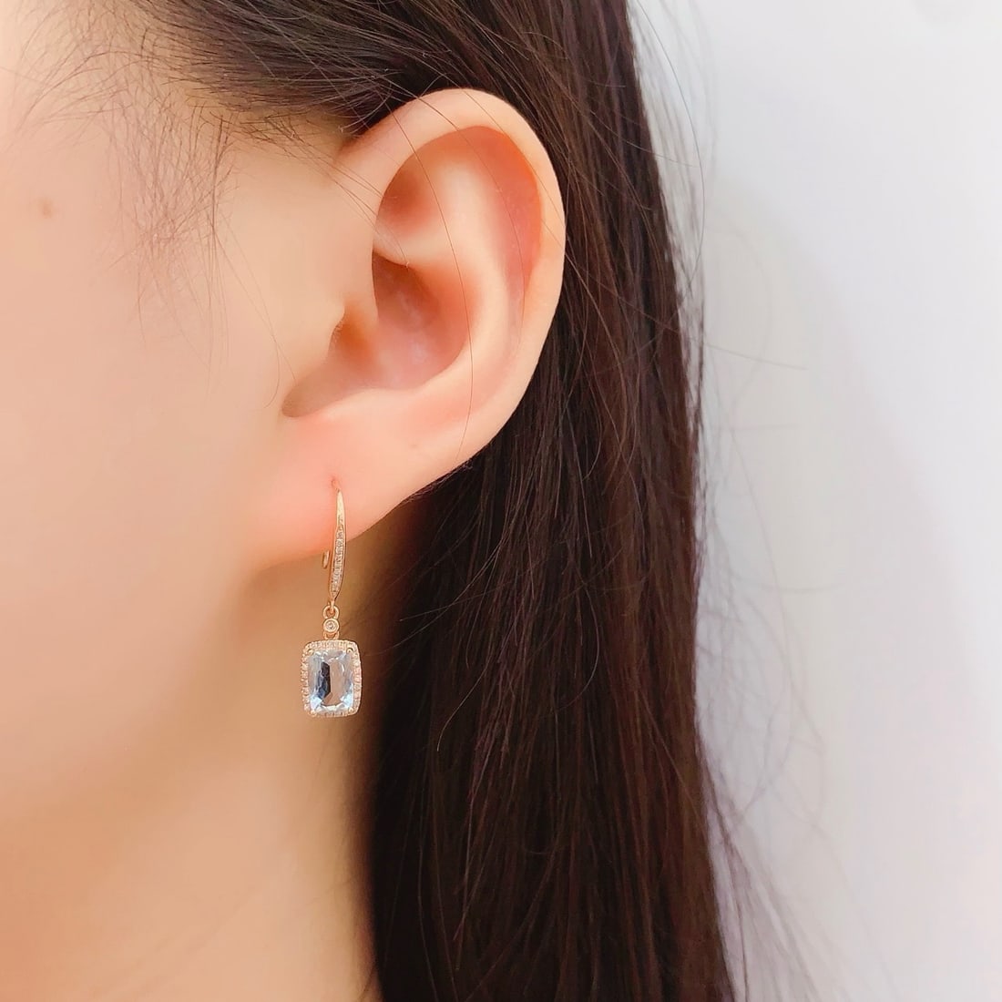 14k Gold 2 Ct Natural Aquamarine & Diamond Earrings - 6