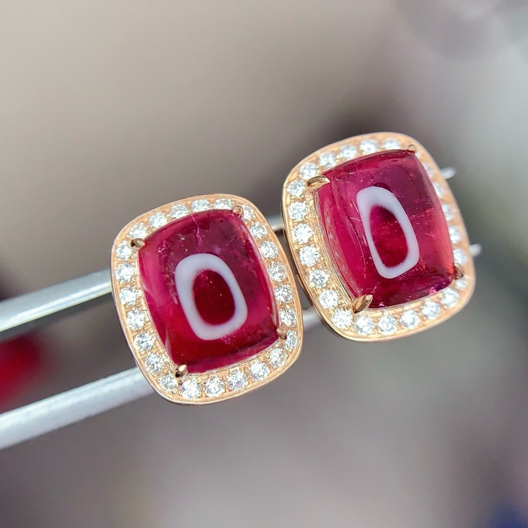 14k Gold 5.1 Ct Natural Tourmaline & Diamond Earrings - 4