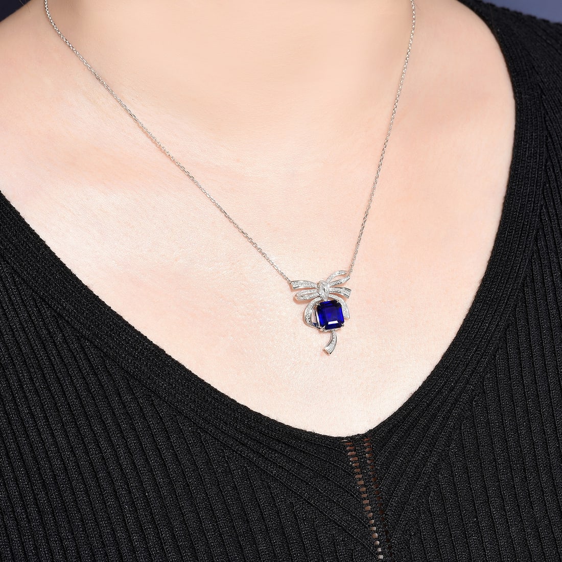 14k Gold 3.43 Ctw Natural Sapphire & Diamond Necklace - 6