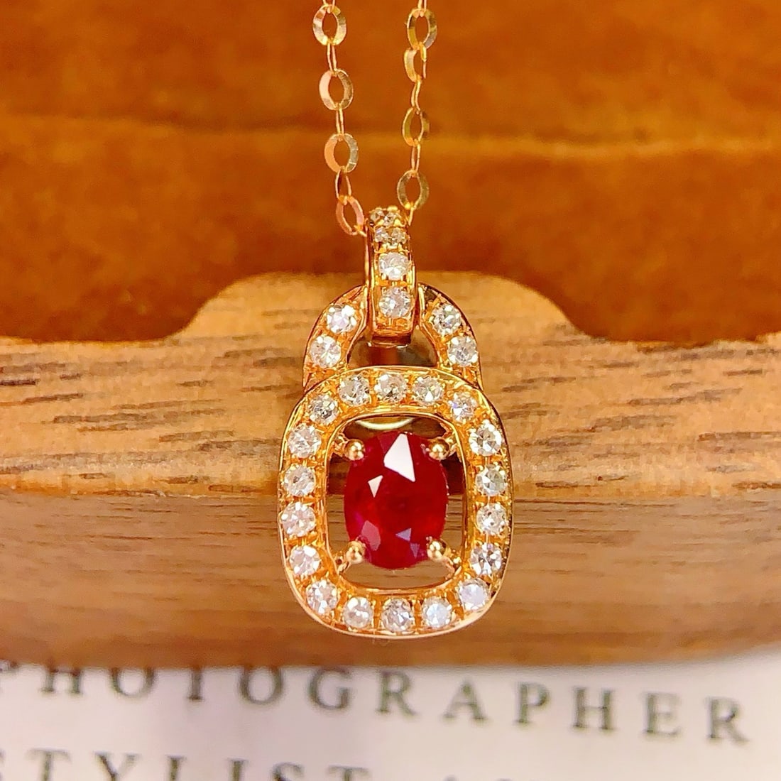 14k Gold 0.24 Ct Natural Ruby & Diamond Necklace - 2