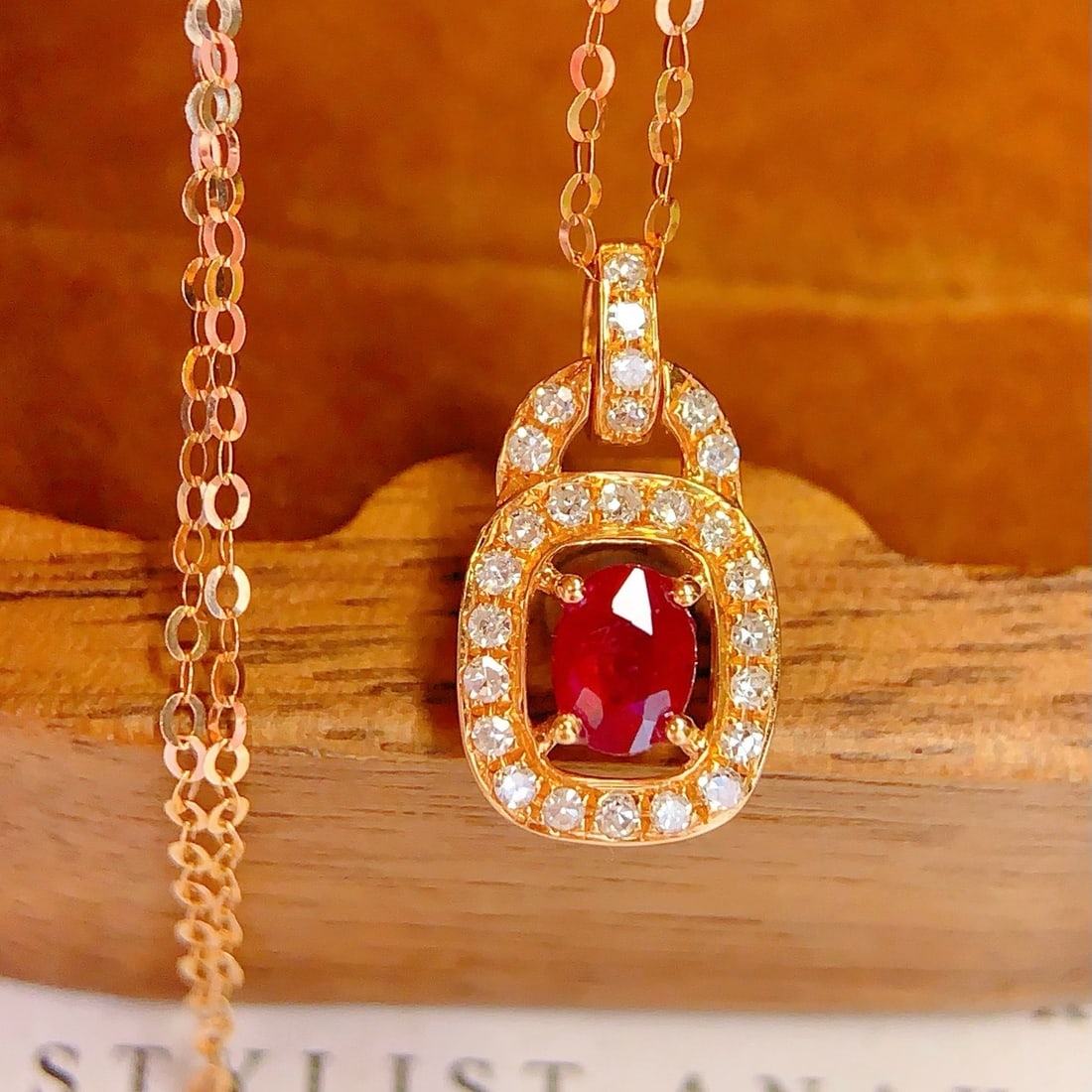 14k Gold 0.24 Ct Natural Ruby & Diamond Necklace - 3