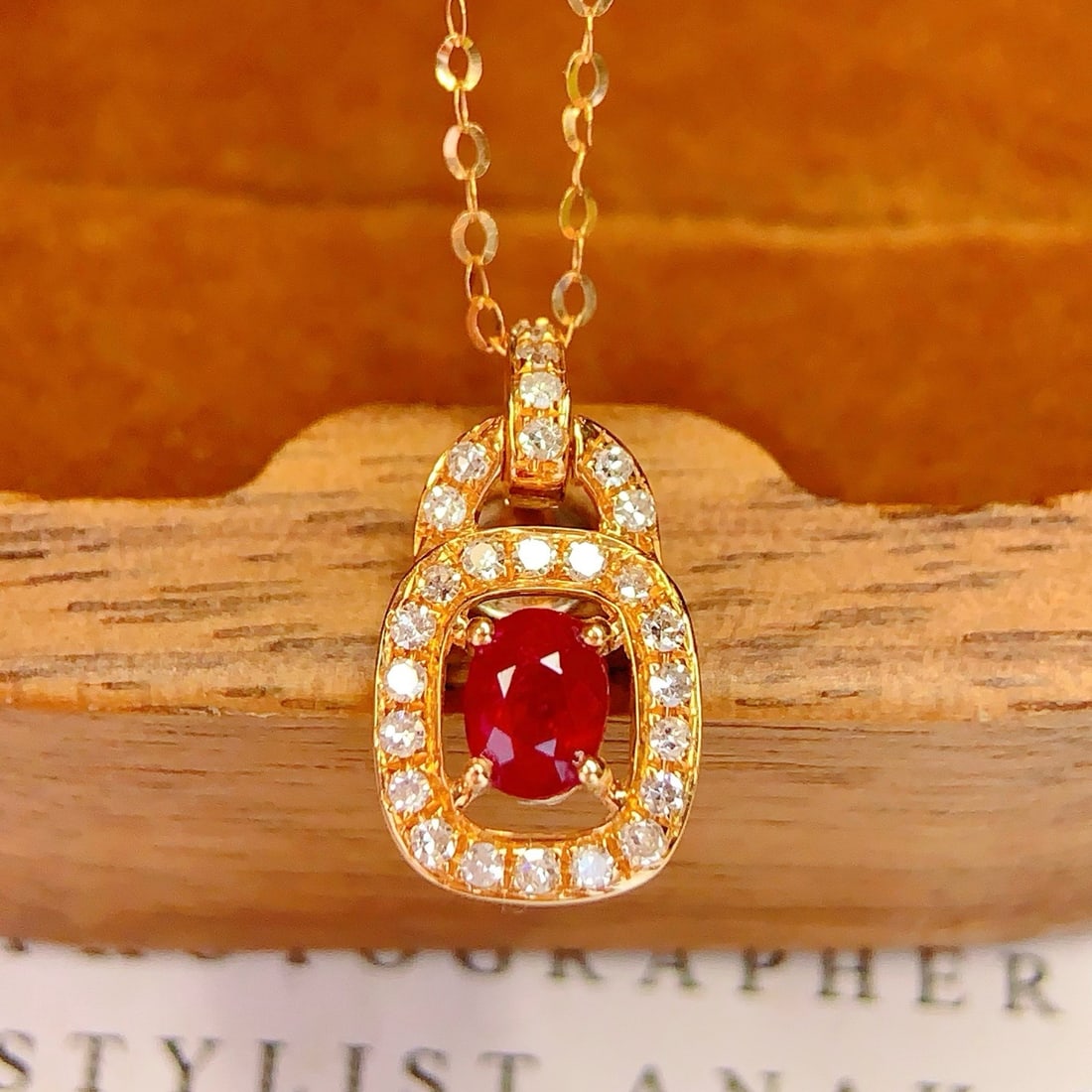 14k Gold 0.24 Ct Natural Ruby & Diamond Necklace - 4