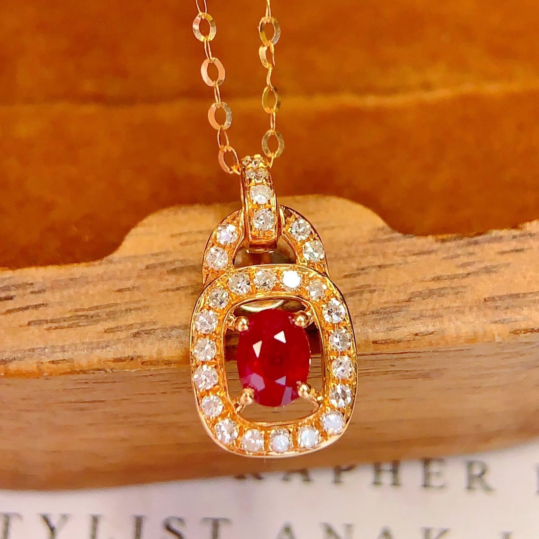 14k Gold 0.24 Ct Natural Ruby & Diamond Necklace - 5