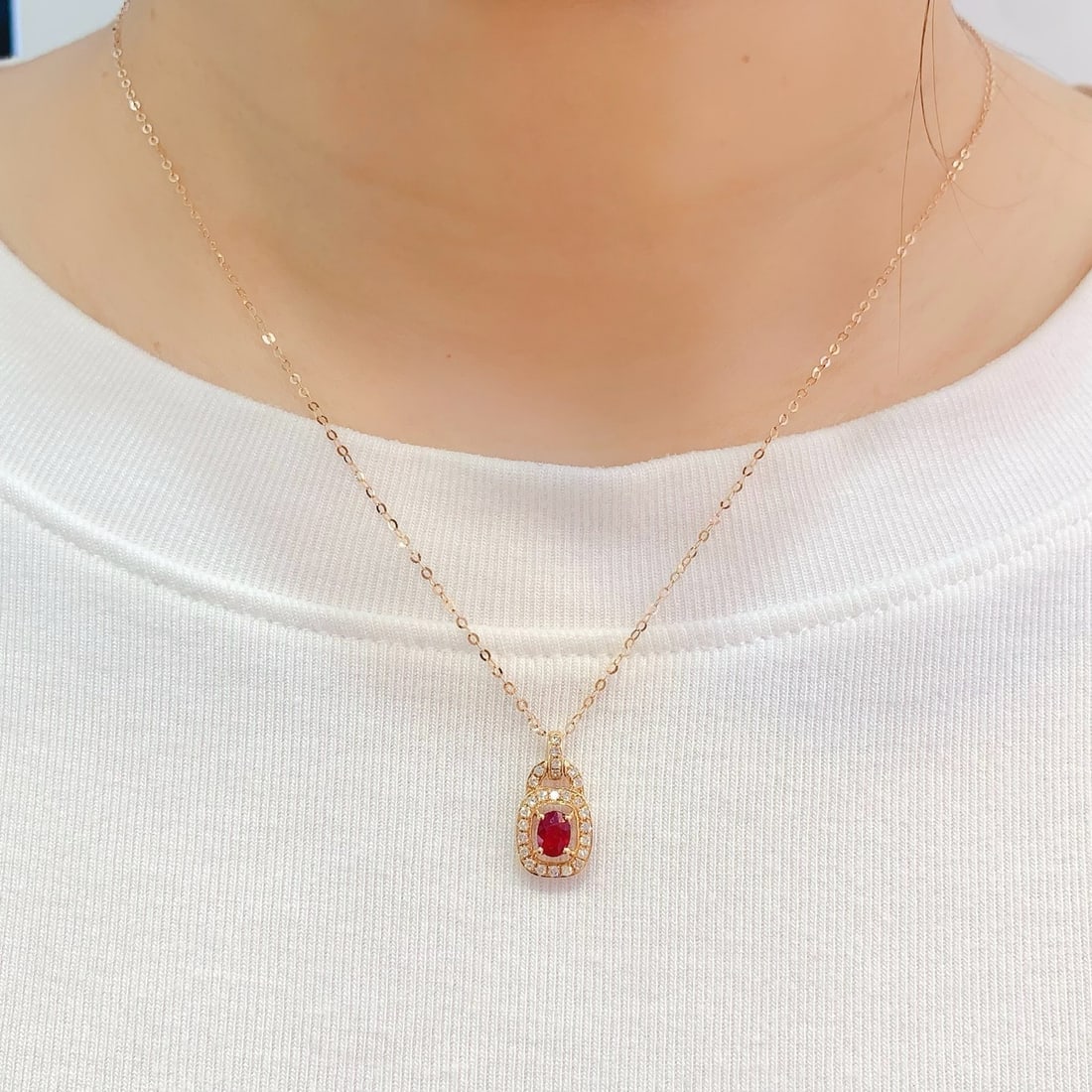 14k Gold 0.24 Ct Natural Ruby & Diamond Necklace - 6