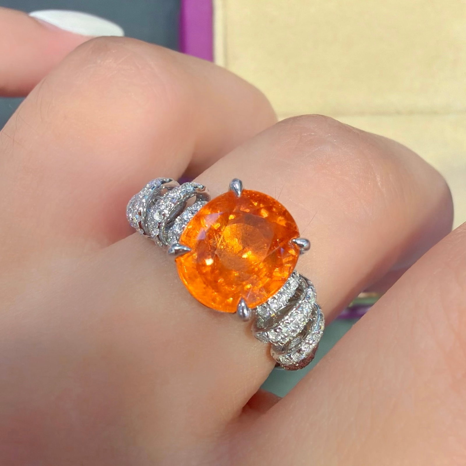 14k Gold 5.54 Ctw Natural Spessartine & Diamond Ring - 4