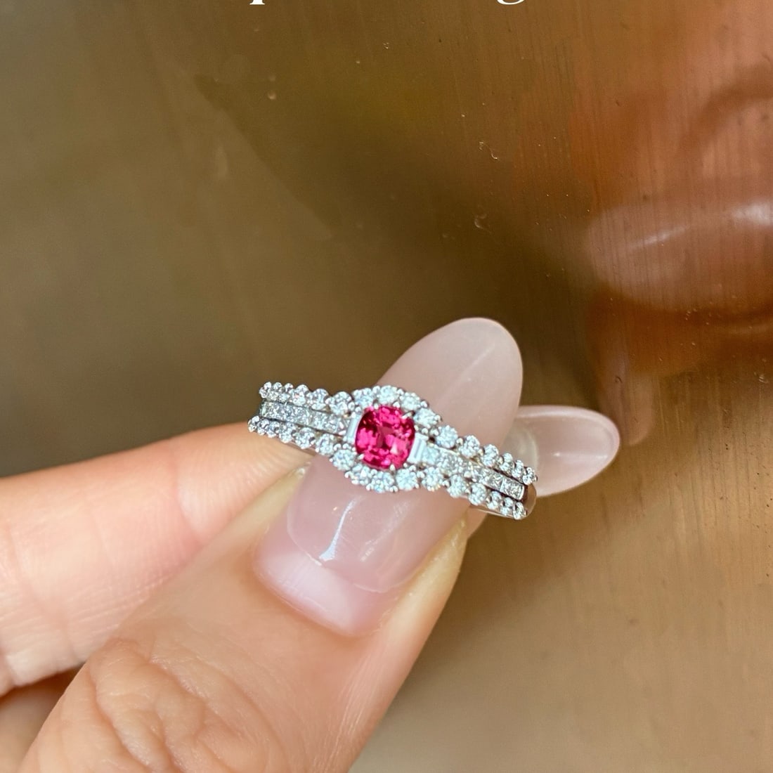14k Gold 0.74 Ctw Natural Spinel & Diamond Ring: Ref:231174447 // gold content:14k gold // ring size:7. 25us // // main gemstone:spinel // shape:cushion // carat weight:0. 31ct // color:pink // treatment:natural // // adjacent gemstone 2 : diamond