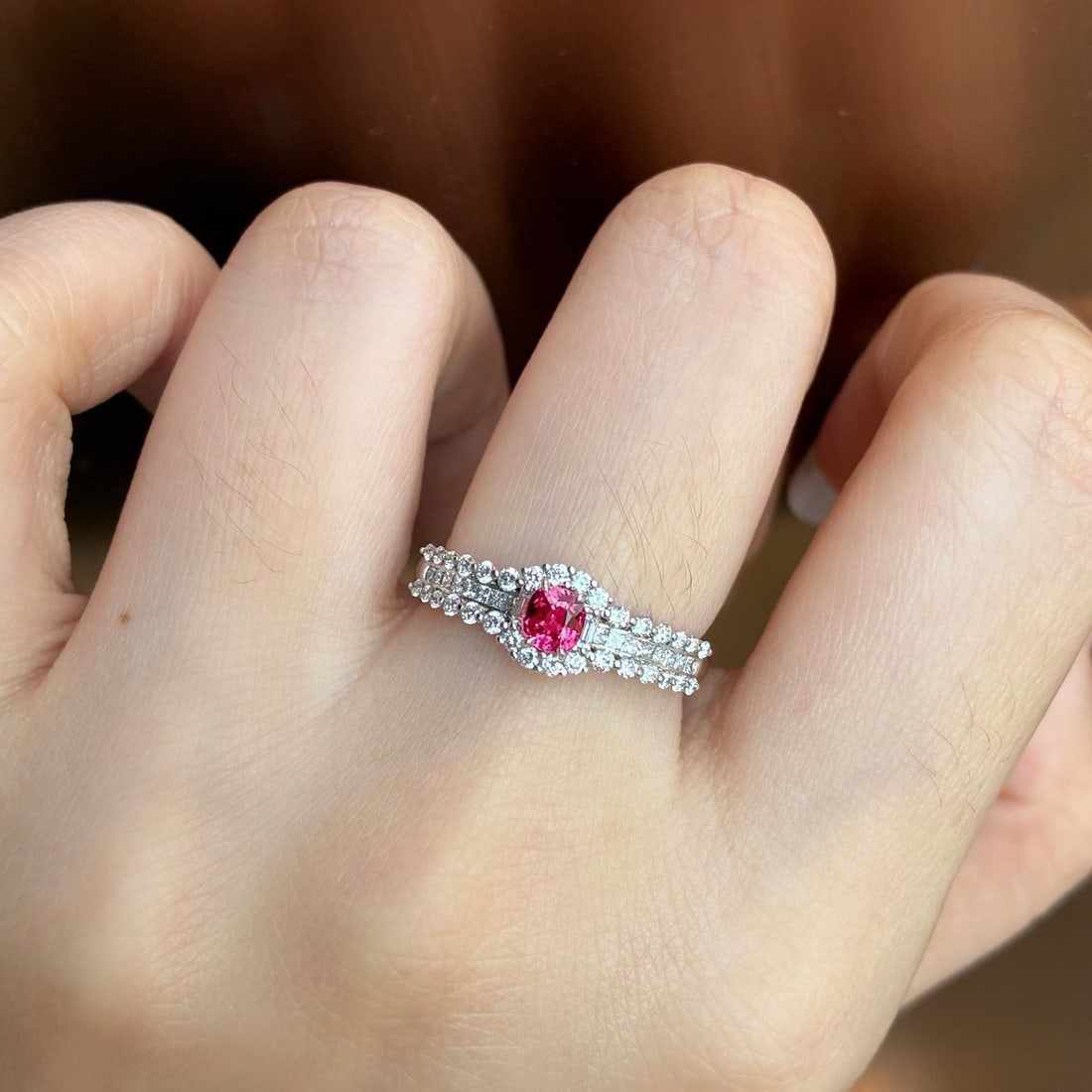 14k Gold 0.74 Ctw Natural Spinel & Diamond Ring - 6