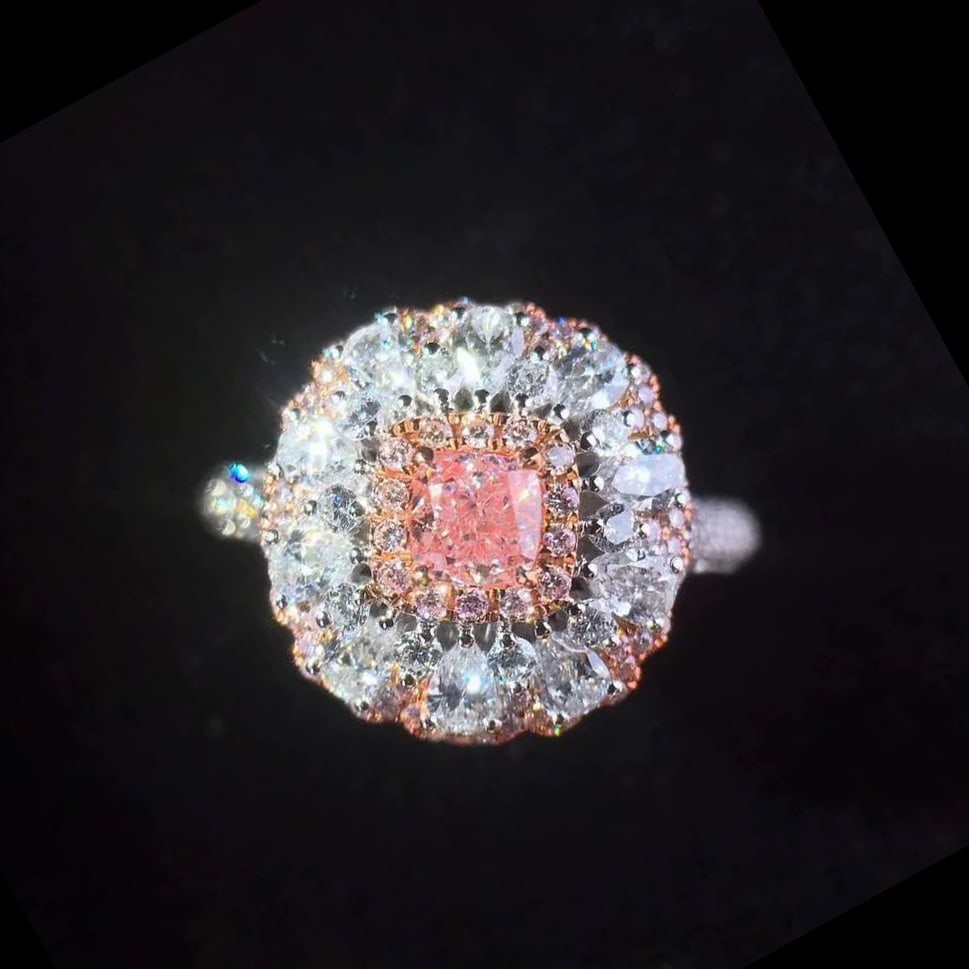 Gia Certified 14k Gold 1.18 Ctw Natural Pink Diamond & Diamond Ring/pendant( Without Chain ): Ref:230947001 // gold content:14k gold // ring size:7. 25us // // main gemstone:pink diamond // certified:gia // shape:cushion // carat weight:0. 26ct // clarity grade:vs2 // color:pink // treatment:n